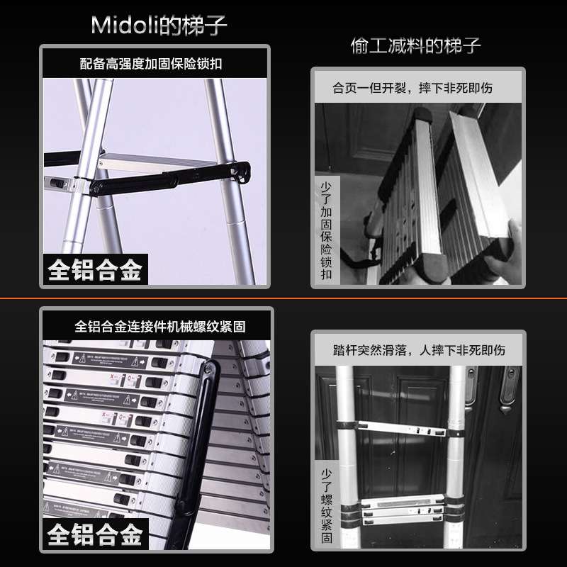 镁多力伸缩梯子铝合金多功能梯全铝折叠人字梯家用工程竹节防冻款