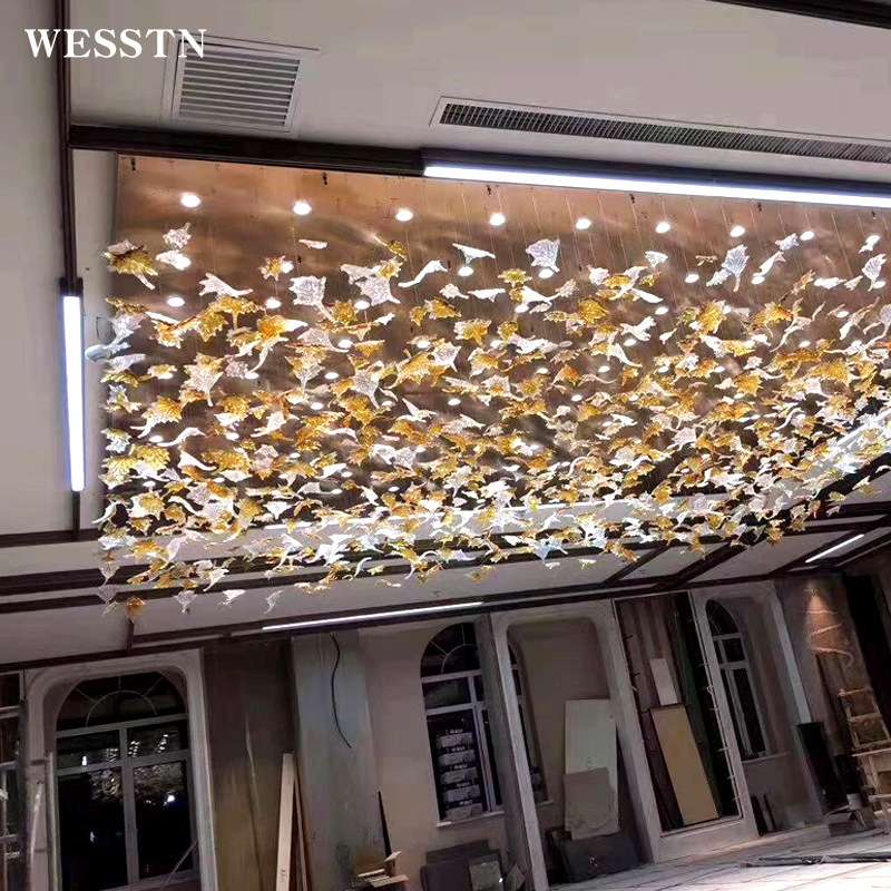 客厅水晶灯酒店售楼处大堂工程灯手工枫叶海星玻璃片艺术吊灯