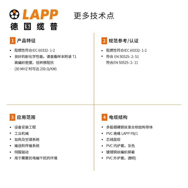 缆普电缆LAPP?LFLEX?CLASSIC 100 CY300/500V RVVP控制信号电线