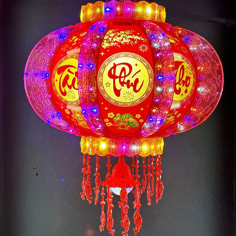 外贸越南文字七彩led走马灯灯吊灯电动旋转春节新年大红国外灯笼