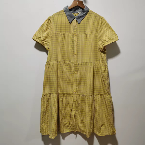 【艺】去标女新款夏装淑女士休闲格子休闲宽松中长款连衣裙L2L211