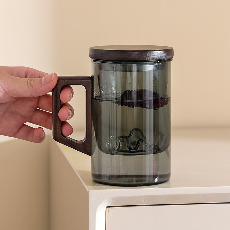 高档玻璃水杯带把个人杯滤网泡茶杯茶水分离杯带盖办公室喝水杯子