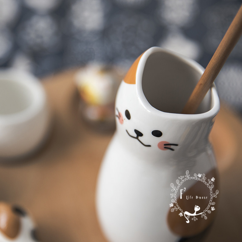 日式立体卡通猫咪歪头猫陶瓷清酒壶套件茶壶