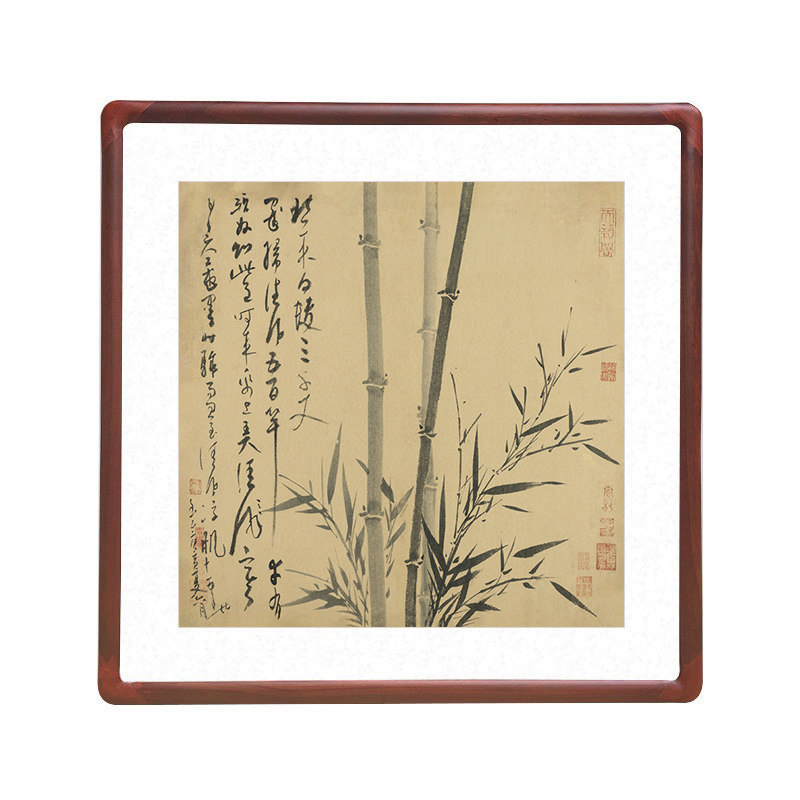 国画水墨画新中式客厅装饰画书房办公室竹子挂画玄关斗方带框字画