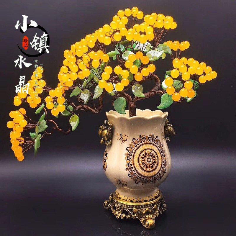 玉髓水晶摇钱财宝树家居客厅简约饰品摆件店铺乔迁开业结婚送礼品