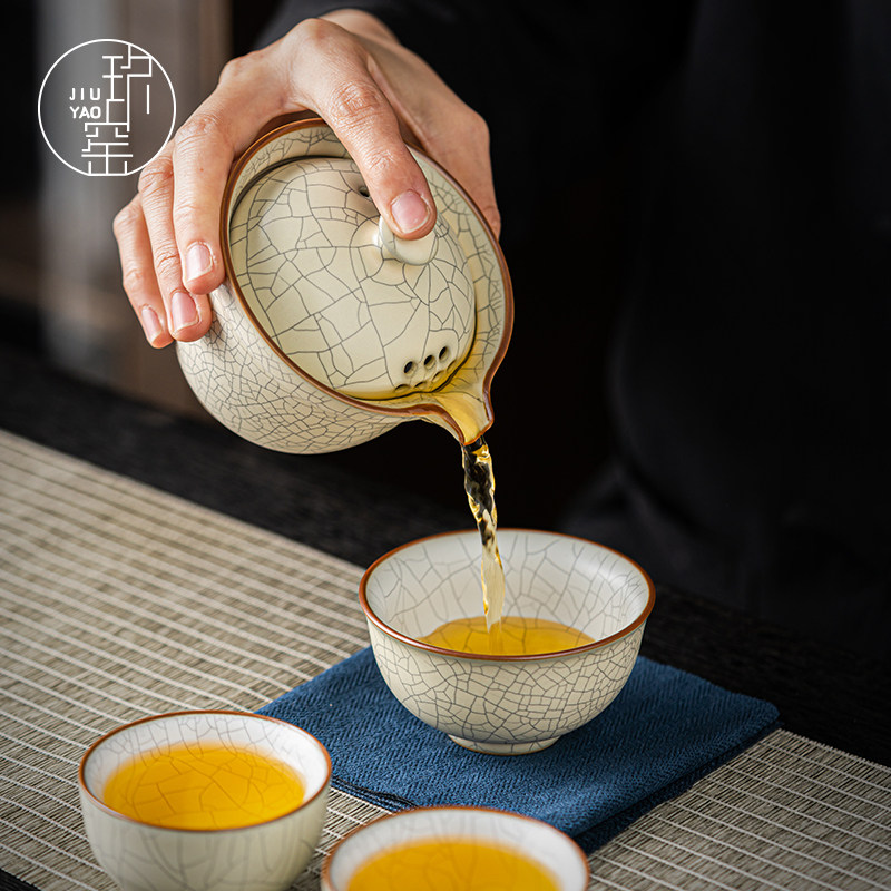 汝窑泡茶盖碗茶杯单个日式功夫泡茶壶家用防烫手抓壶单人茶具套装