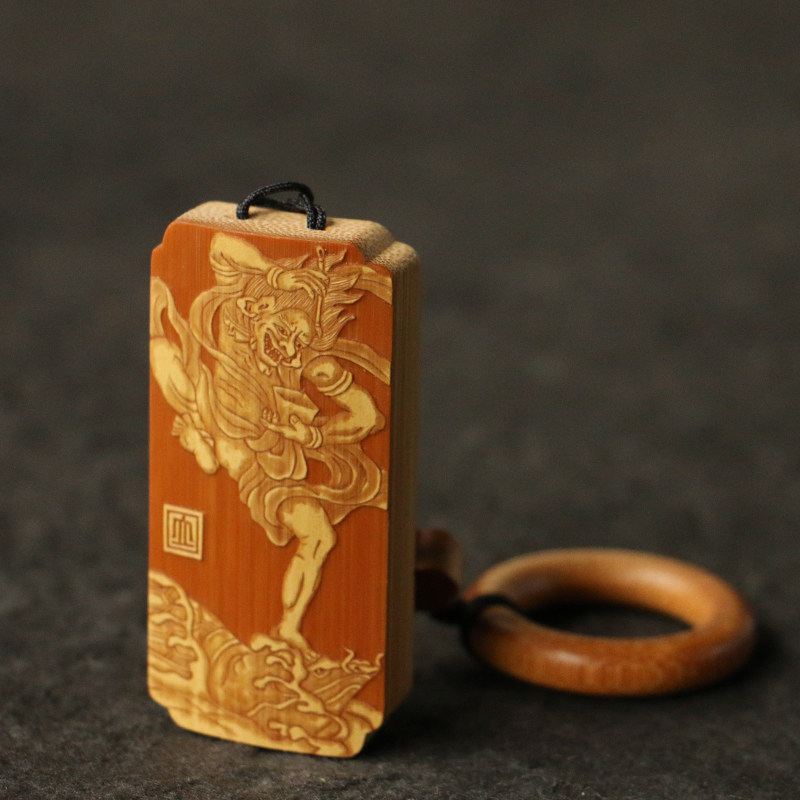东阳名家裘立刚本工老玉竹留青雕刻手牌把件竹雕工艺品竹器文玩