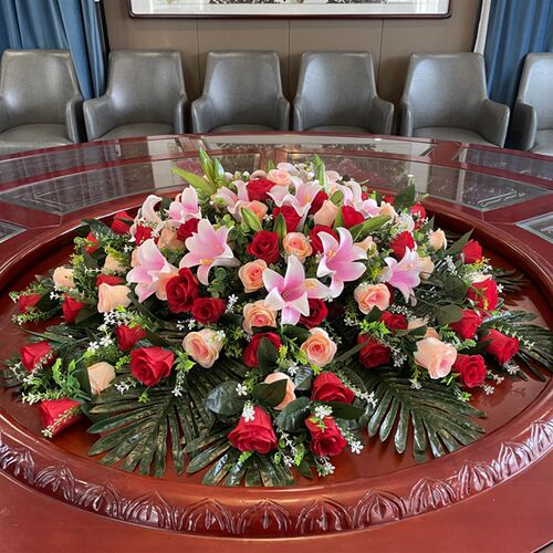 餐桌假花大圆桌中间装饰花摆件人造花圆形转盘绢花酒店餐厅桌面花