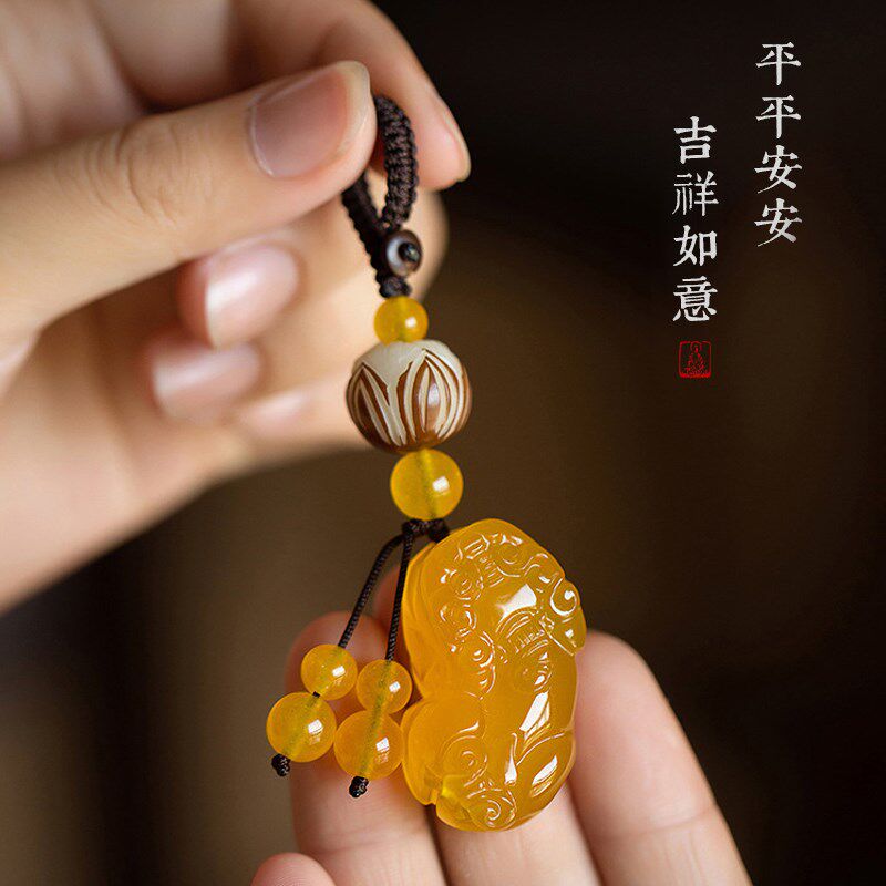 宝马玛瑙玉石貔貅钥匙扣汽车钥匙挂件男女情侣个性创意挂坠饰链绳