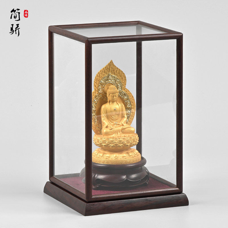 红酸枝圆杆平板宝笼玻璃罩实木摆件工艺品精品防尘罩子展示盒定制