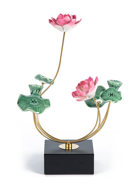 新中式荷花摆件陶瓷莲花家居装饰品客厅电视柜玄关酒柜乔迁礼品