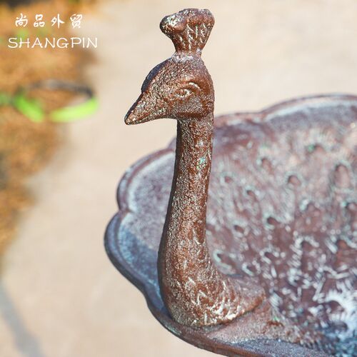SHANGPIN复古做旧孔雀铸铁喂鸟器多肉花盆花园庭院花托装饰摆件