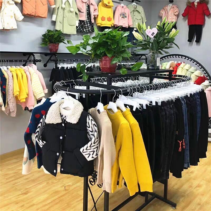服装店展示架落地式中岛架椭圆货架双杠侧挂展示架女童装挂衣架子