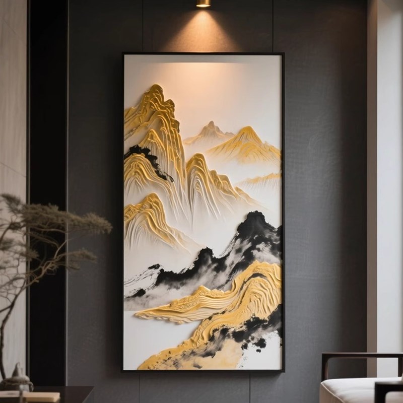 入户玄关挂画 画肌理水墨日照金山壁画 画新中式酒店大堂走廊过道