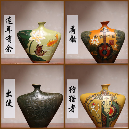 中国古风彩陶瓷客厅玄关红酒柜博古架小众摆件装饰品高档小艺术品