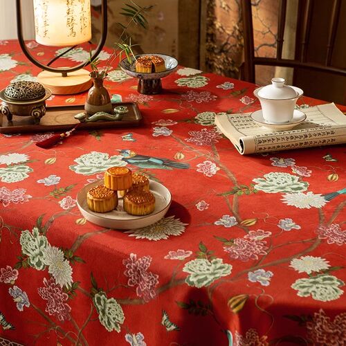 喜即锦绣新年桌布红色喜庆中式网红茶几餐桌书桌布艺绒布