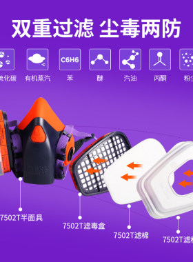 卫斯涂7502T-防毒面具喷漆专用防护工业灰尘防雾霾化工气体面覃