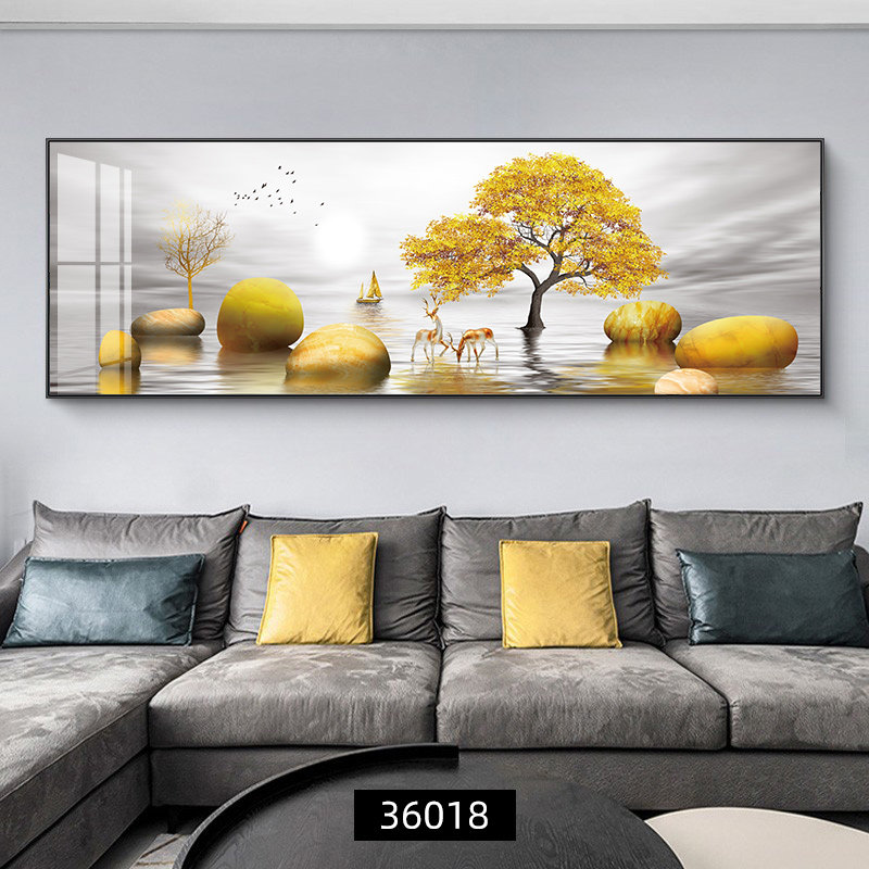 旭日东升山水画客厅风景装饰画新中式风格壁画沙发背景挂画可定制