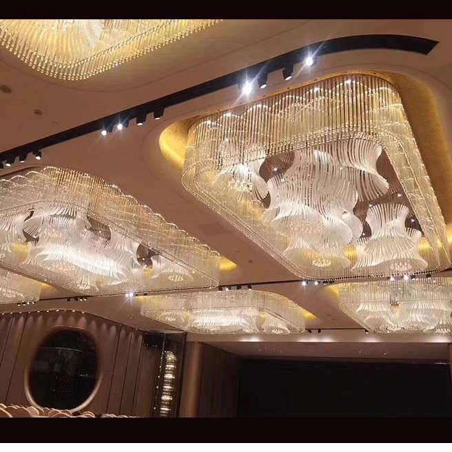 灯饰厂制酒店非标工程灯宴会厅大型水晶吸顶灯售楼部梅花管吊灯