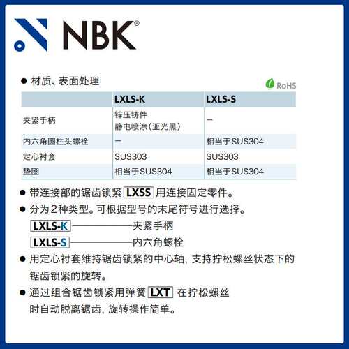 NBK LXLS 锯齿锁紧用连接组件 锌压铸件/不锈钢 机械零配件厂家