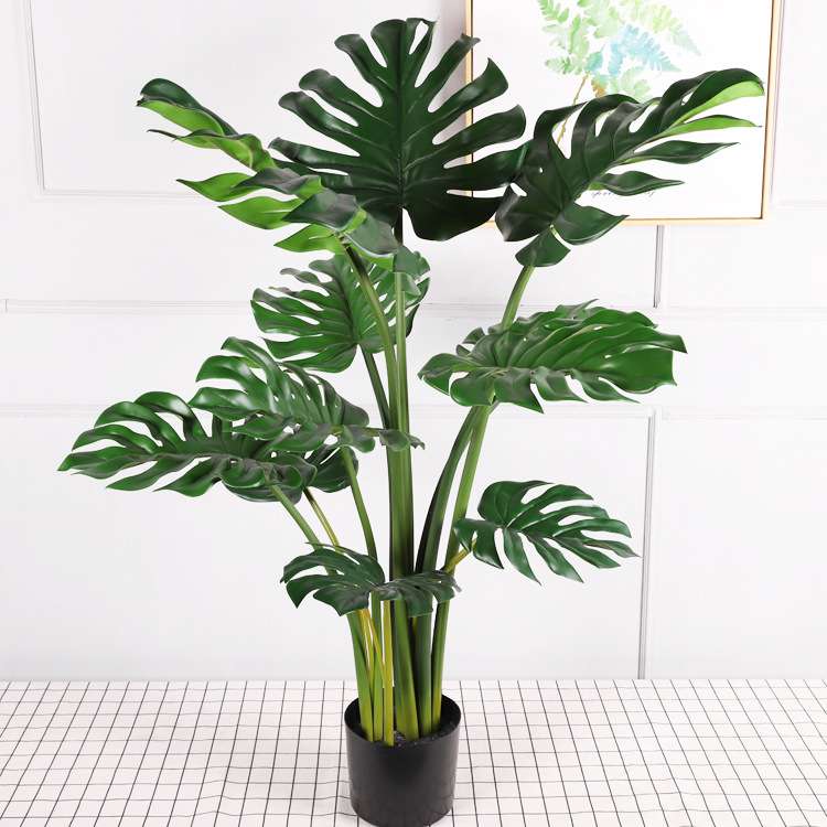 北欧仿真植物龟背竹叶子绿植室内装饰假落地龟背叶摆件高仿真
