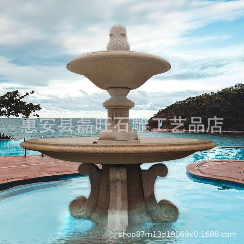 花岗石欧式喷泉 晚霞红别墅水景摆件艺术装饰 石雕景观喷泉雕塑