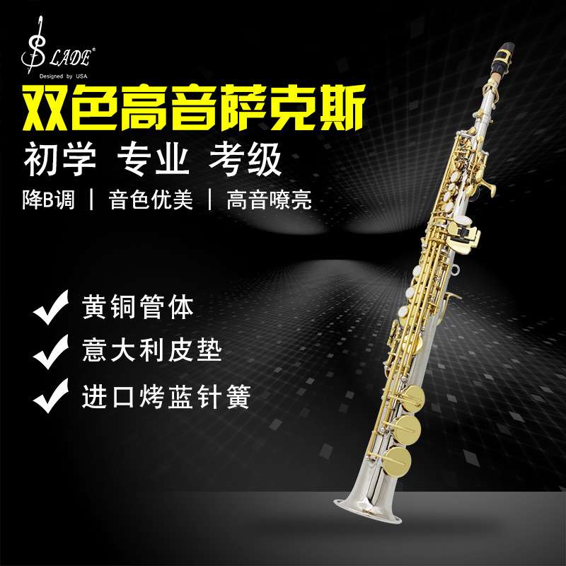 SLADE高音萨克斯降B调直管专业演奏雕花白贝壳银色金键萨克斯风