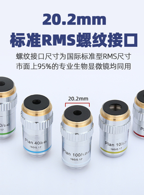生物显微镜镜头配件195平场消色差物镜4X10X20X40X100X倍生物显微
