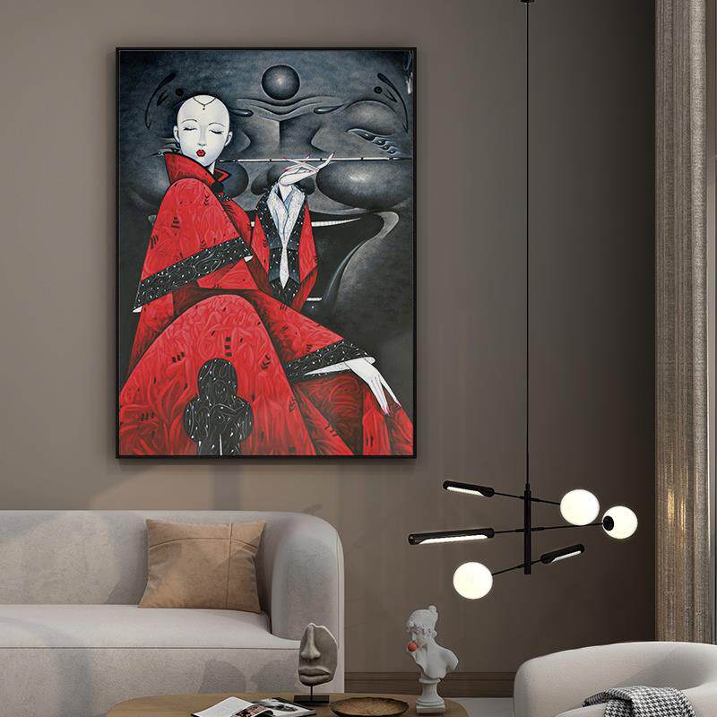 浮世绘壁画日式仕女人物装饰画新中式大尺寸巨幅艺术玄关过道挂画