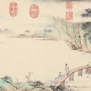 客厅新中式实木画框装裱茶馆留白古画高清复制画走廊玄关装饰挂画