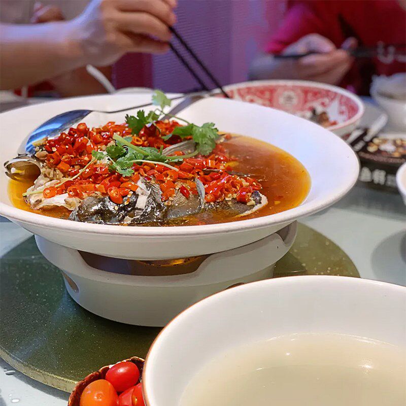 湘菜大盘剁椒鱼头加热炉蒸鱼盘超大特色圆形耐热16寸18寸鱼盘干锅