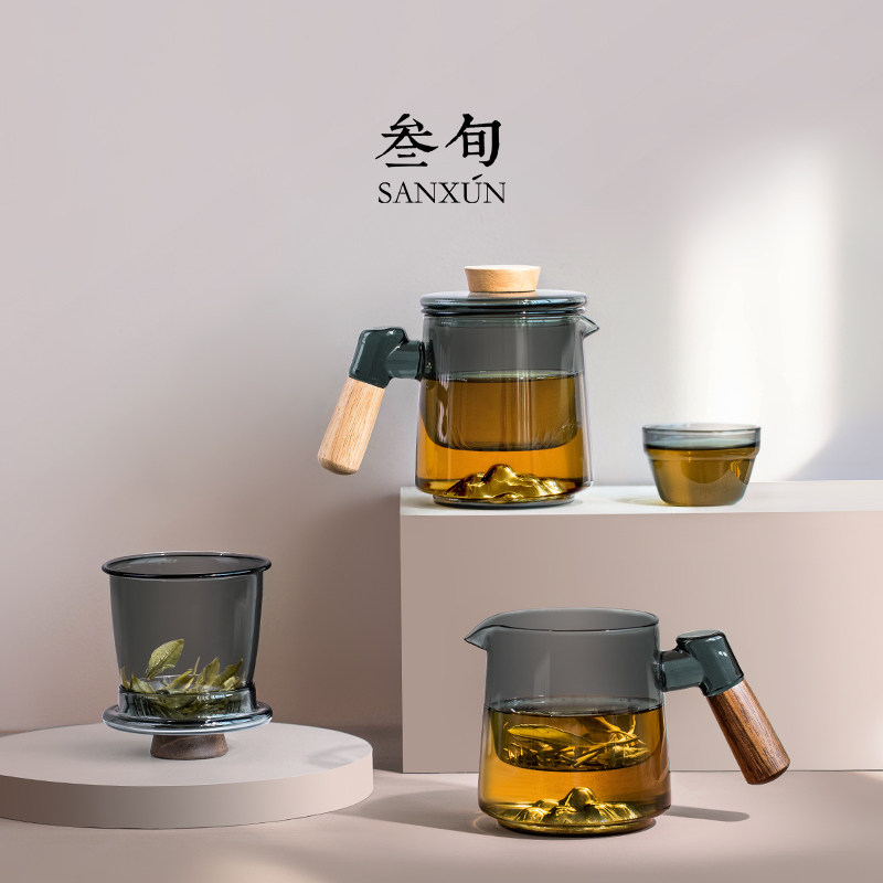 叁旬玻璃旅行茶具套装便携包户外露营旅游快客杯小套功夫茶杯茶盘