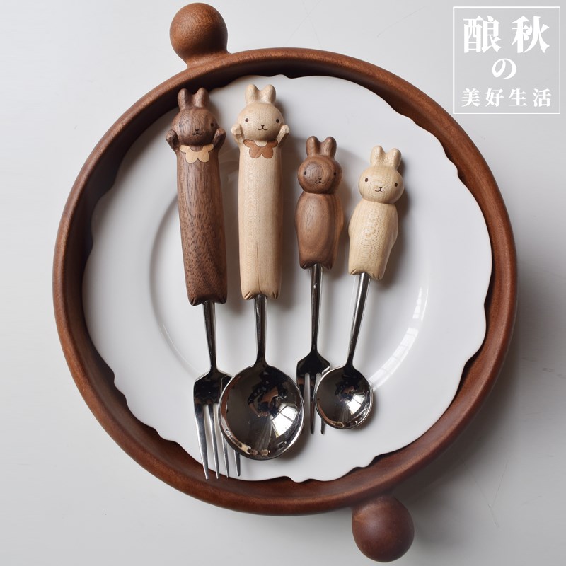 喵有型可爱勺叉套装儿童餐具甜品沙拉水果西餐蛋糕不锈钢勺子叉子