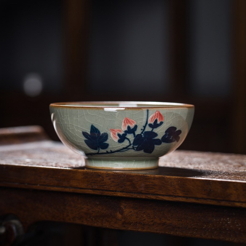 青花釉下彩手绘芙蓉花主人杯全手工茶杯单杯品茗杯复古中国风茶具