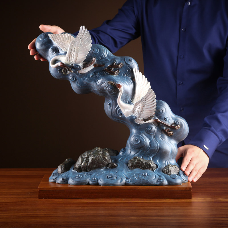 铜欣祥彩铜《鹤庆祥和》家居装饰品工艺品摆设客厅玄关艺术品摆件
