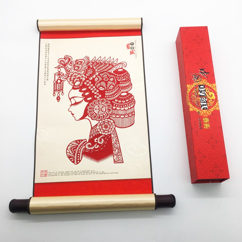 剪纸丝绸画轴装饰画窗花中国风特色礼品送老外出国小礼物手工艺品