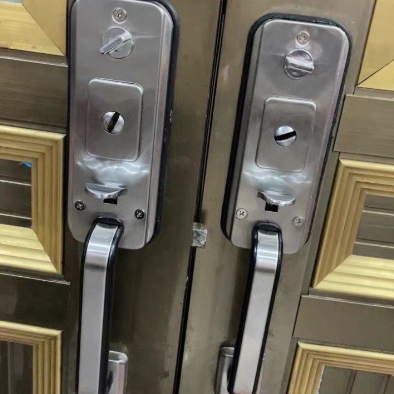 按压防盗门锁锁具大门锁双活不锈钢对开门门把手铝合金门老式面板