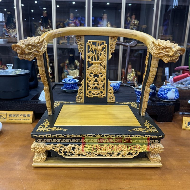 仿黑檀文椅神像底座加高佛像宝座叠椅连座贴椅神明龙椅木雕工艺