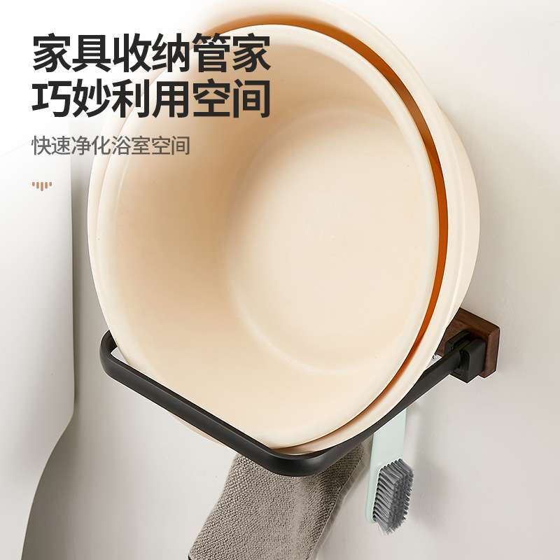 脸盆架卫生间毛巾脸盘挂钩厨房收纳盆挂架免打孔折叠置物架实木