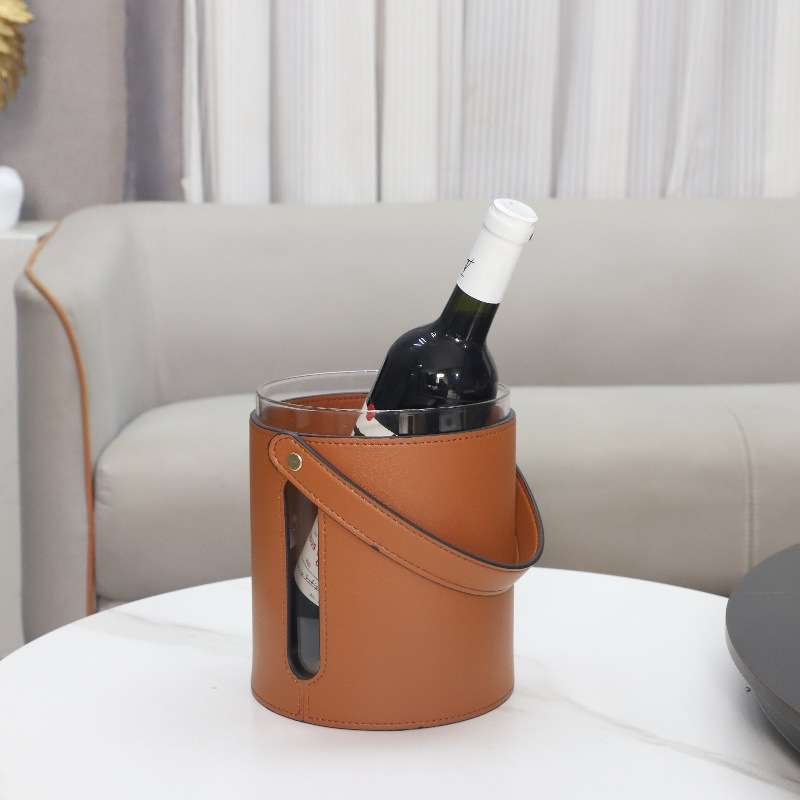现代简约皮革玻璃醒酒器红酒冰桶摆件客厅餐厅吧台酒店家居装饰品