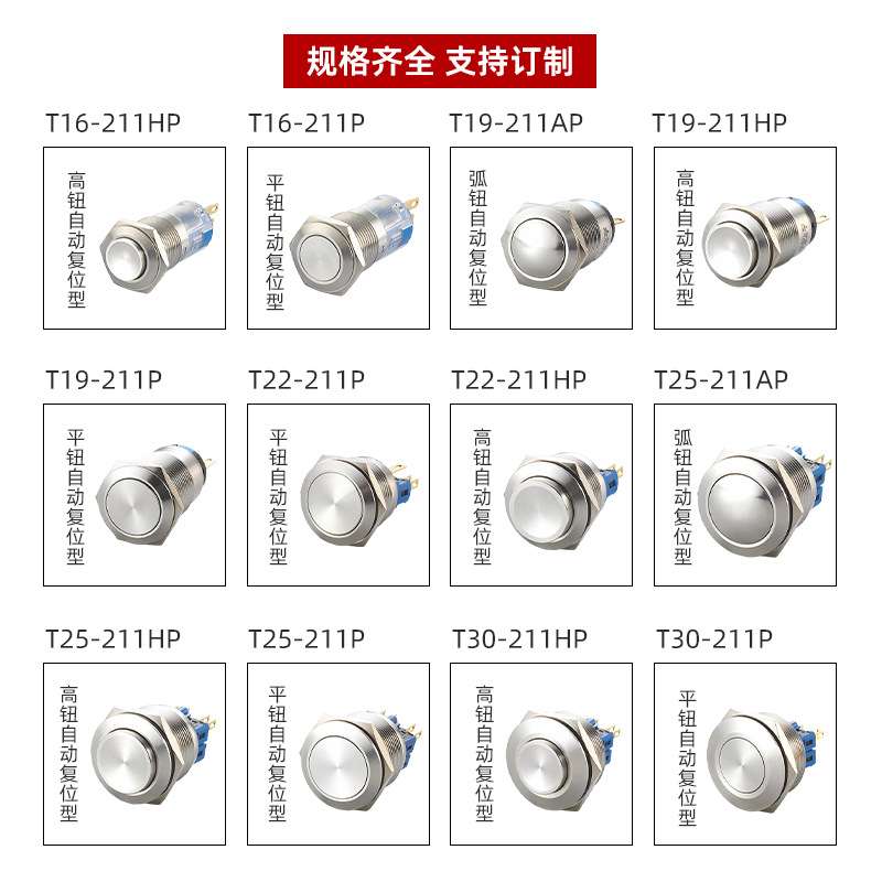 凯昆KACON 按钮开关防水按压式金属启动自复位自锁LED带灯按键型