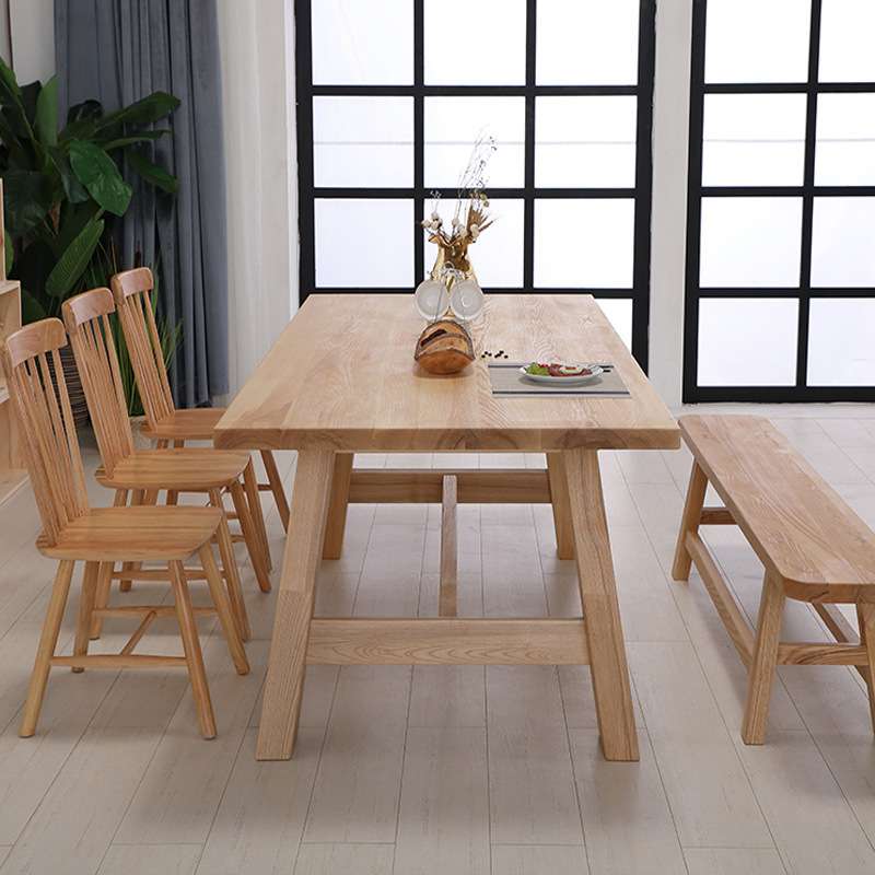 美式乡村实木餐桌家用小户型吃饭桌简约饭馆餐厅餐用长条桌椅组合
