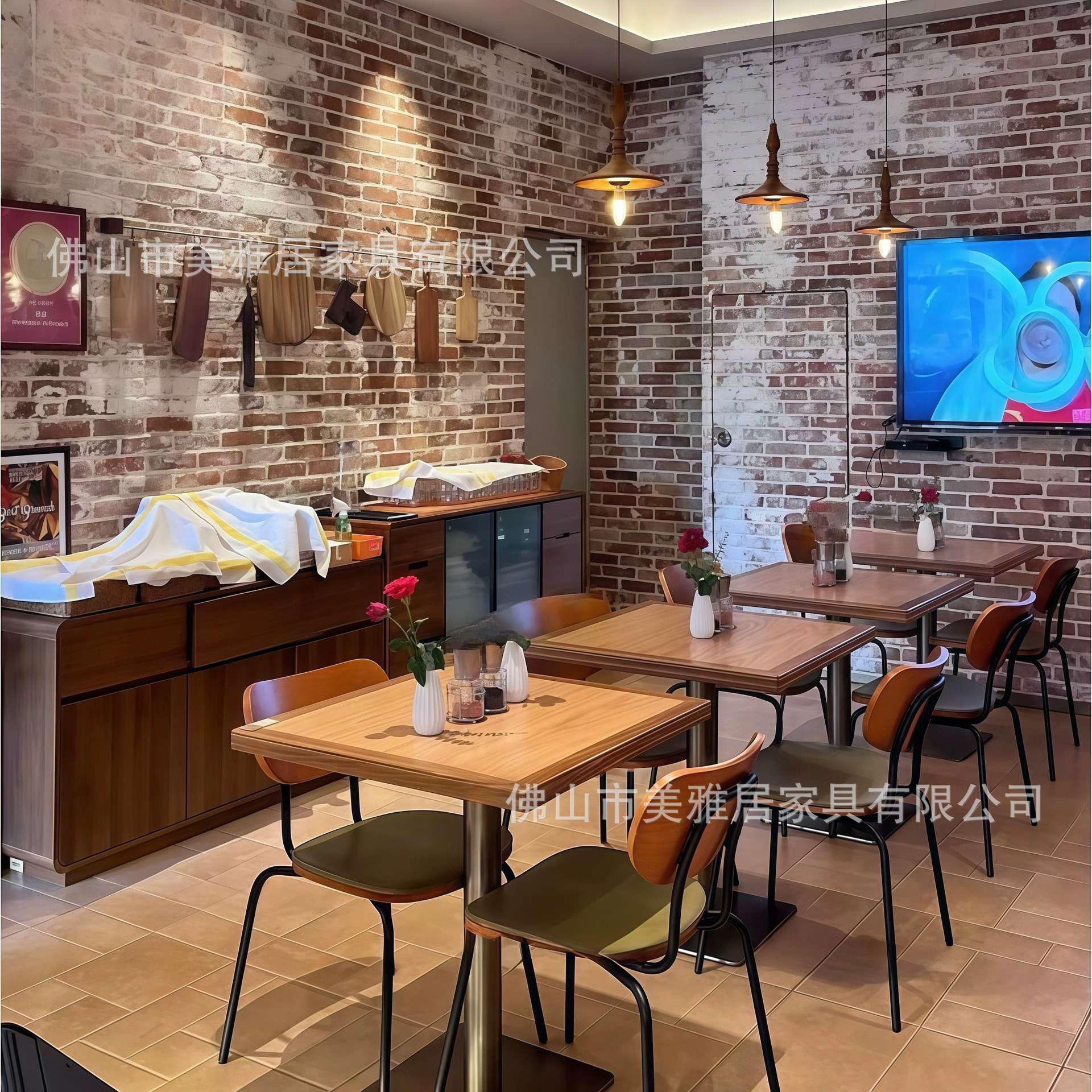 酒吧桌椅美式复古咖啡厅椅子小酒馆音乐清吧主题餐厅圆桌餐饮商用