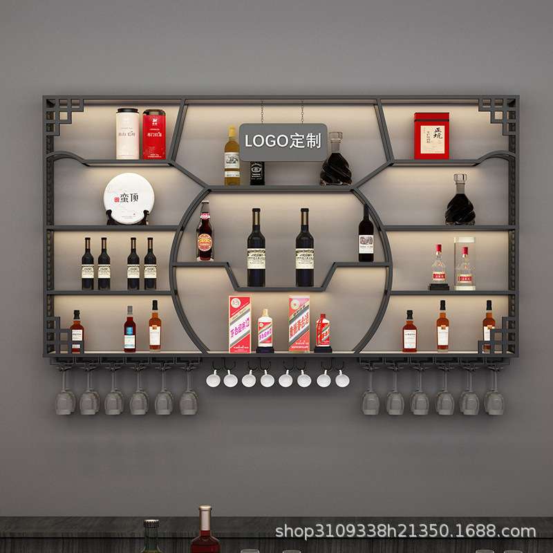 吧台酒柜靠墙壁挂式置物架工业风酒吧铁艺展示架创意餐厅红酒架子