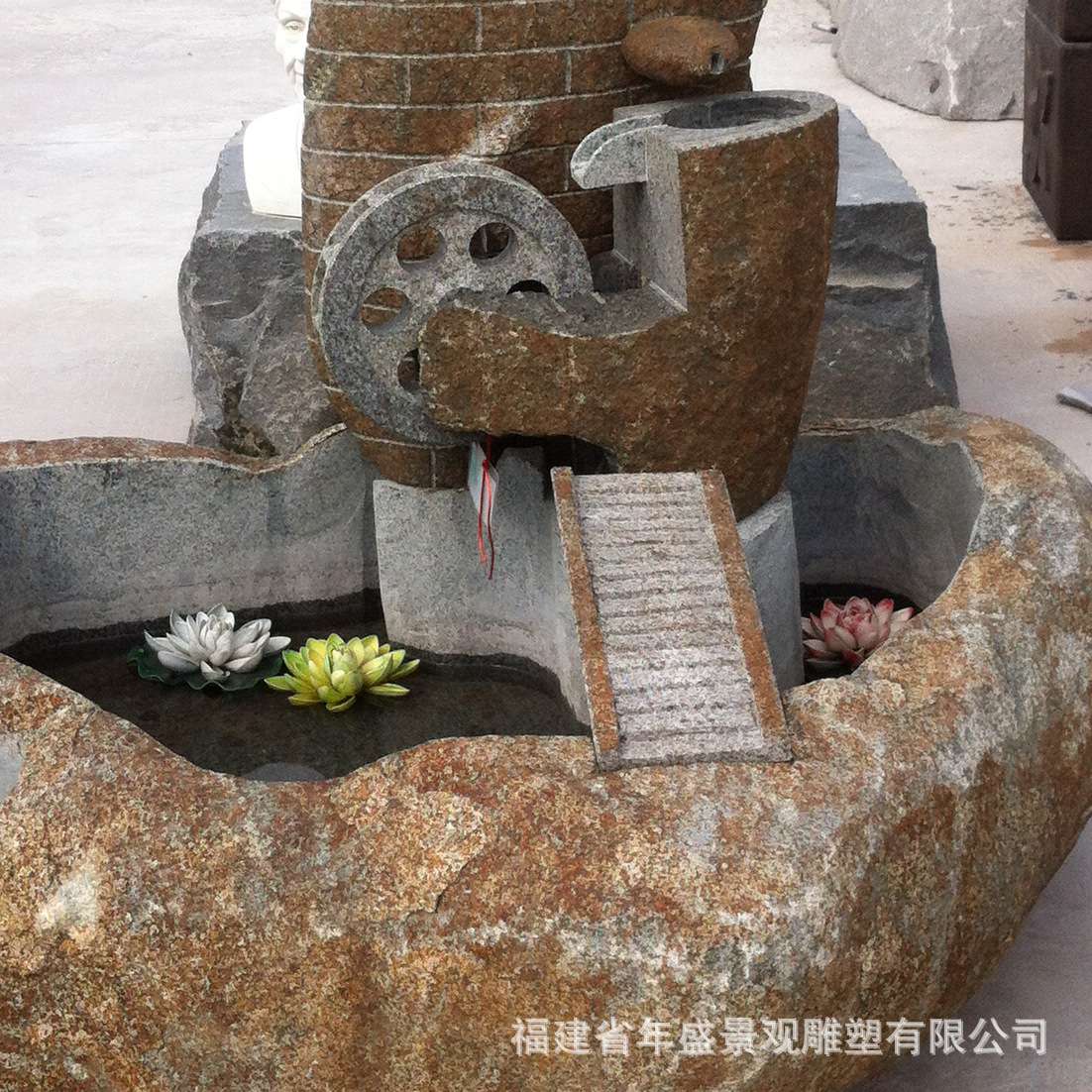 现货自然石雕刻鱼池 花园庭院假山流水喷泉水景摆件 鹅卵石喷水池