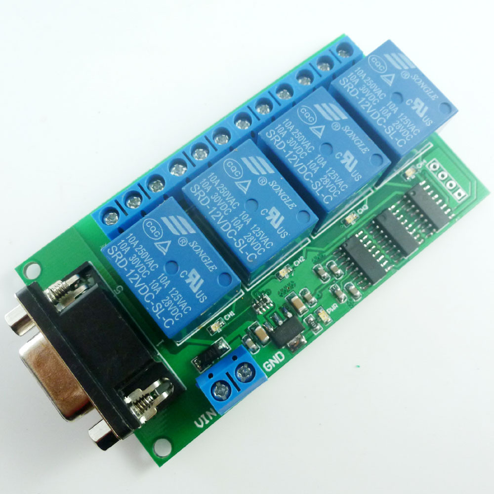 4通道DB9接口RS232继电器串口远程遥控开关控制车库汽车电机马达
