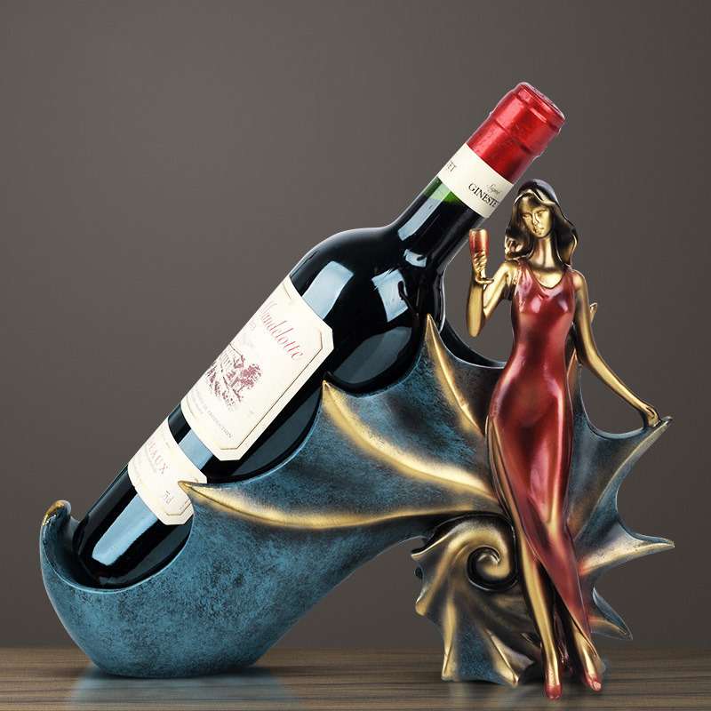 欧式仿古蓝色美女酒架客厅书房装饰品厨房酒柜饰品树脂工艺品摆件