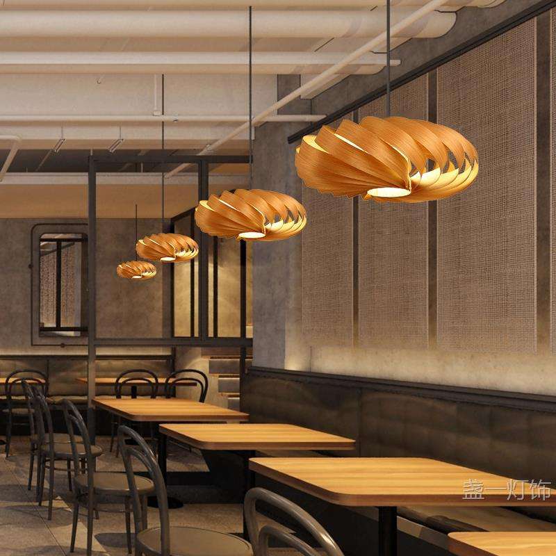 东南亚木皮吊灯禅意茶室餐厅灯中式酒店卧室田园风格实木艺灯具