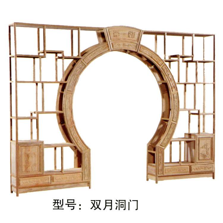 古典中式月洞门白茬博古架白胚实木月亮门隔断客厅展示柜置物架