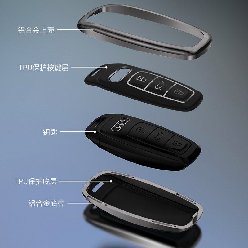22款新奥迪A6L钥匙套A7LA8LA3铝扣Q2LQ3Q7Q8Q5L高档A4L车改装壳包